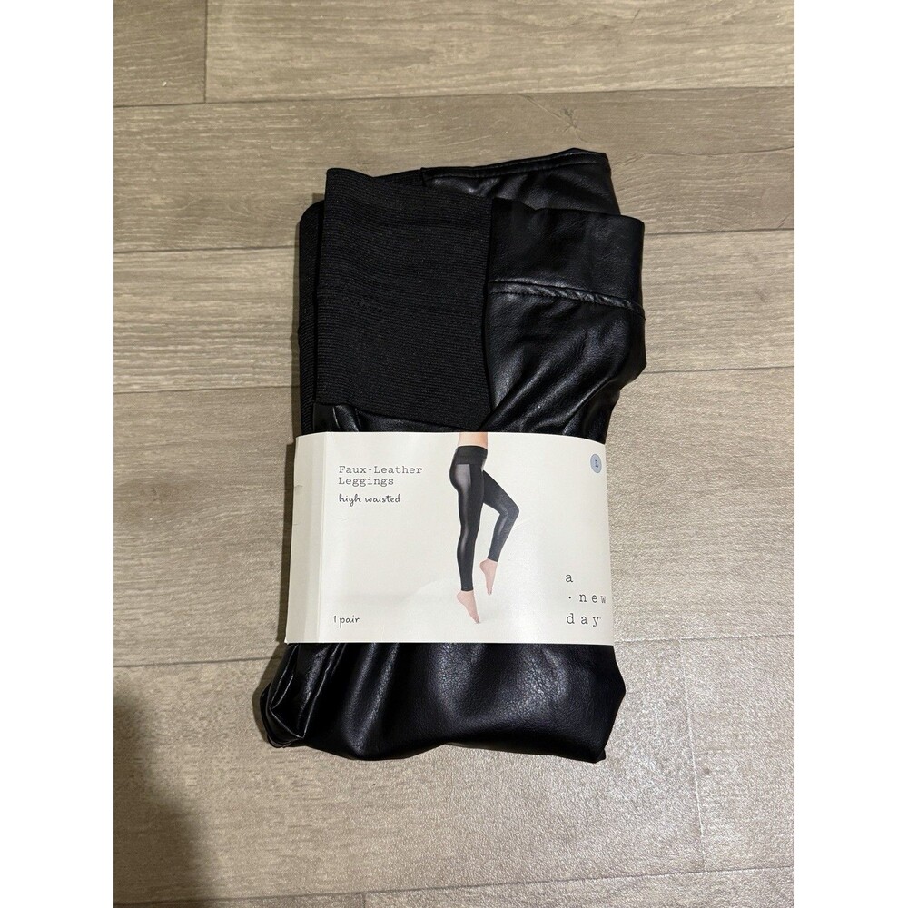 A New Day Women's High Waisted Faux Leather Leggings Black Size L